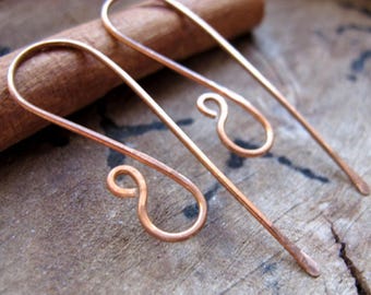 Artisan Long Ear Wires 2 inch– 20 Gauge Handmade Curved Earwires, Unique Copper & Brass Findings
