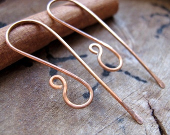 Artisan Copper Ear Wires 20 gauge. Handmade Long Earwires Findings Earrings Supplies Large Ear wires - unique ear wires handmade Earwires