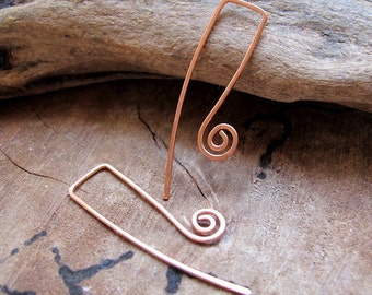 Artisan Copper Ear Wires, Top square Swirl Earwires 45mm, Handmade Jewelry findings, Designer Earwires Earrings in Copper, Brass,