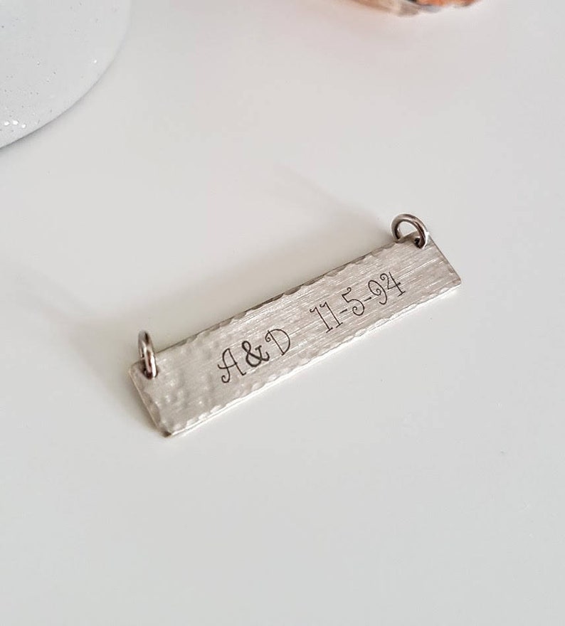 Handmade Hammered Bar Personalized Rectangle Tag with Name Custom pendant for Necklaces Long Rectangle Bar Pendant Copper Engraved Charm