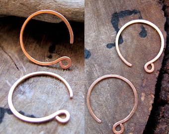 Round Copper Hoop Ear Wires. circle earwires hoops, Hammered Fashion earrings earwires. Round Ear Wires 20 gauge earrings Findings Supplies