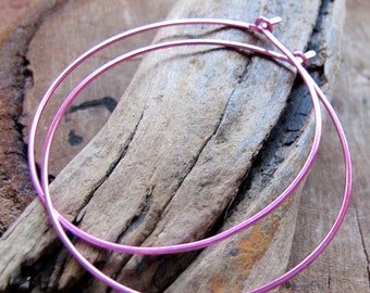 Pink Hoop Earrings 2 inch - Colored Hoops - Artisan Round Earrings - Fancy Earrings Everyday Jewelry - Fashion Earrings, 1.5 / 2 inch Hoops