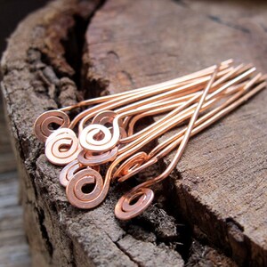 Copper Spiral Head Pins set 22g Swirl Hammered Headpins Necklace Findings Handmade Jewelry Supplies Artisan Eye Pins 1.5 inch Headpins set image 3