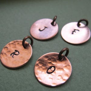 Hand Stamped Copper Charm. Personalized Disc Tag. Hammered Initial Letter Pendant Necklace Add on / Necklace Charms / Engraved Disc Dangles