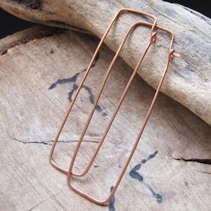 Rectangle Hoop Earrings Copper Earrings Rustic Hoops Geometric Earrings Findings, Copper Jewelry Rustic Earrings Rectangle  Earrings