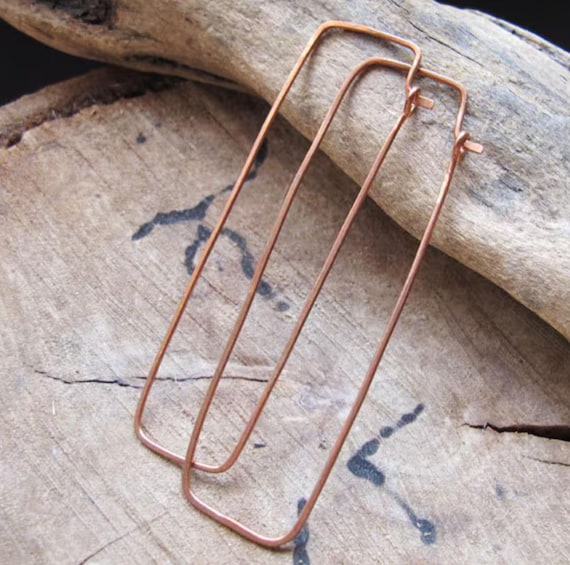 Rectangle Hoop Earrings Copper Earrings Rustic Hoops Geometric Earrings Findings, Copper Jewelry Rustic Earrings Rectangle  Earrings