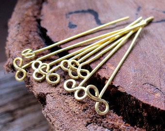 Infinity Headpins Set Exclusive Design of Brass Head Pins set. Handmade 22 gauge headpins, bow end pins. Artisan Findings. Infinity Eye pins