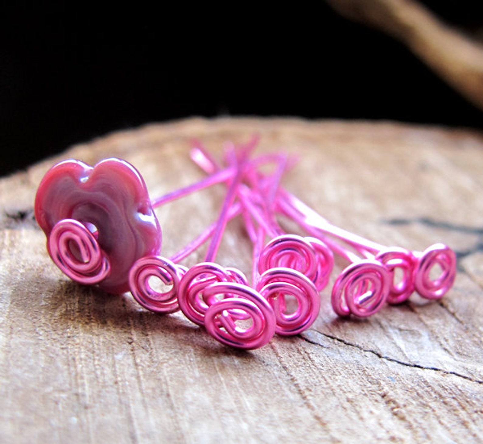 Pink Swil Headpins Set Fancy Head Pins 20 Gauge Long Head Etsy