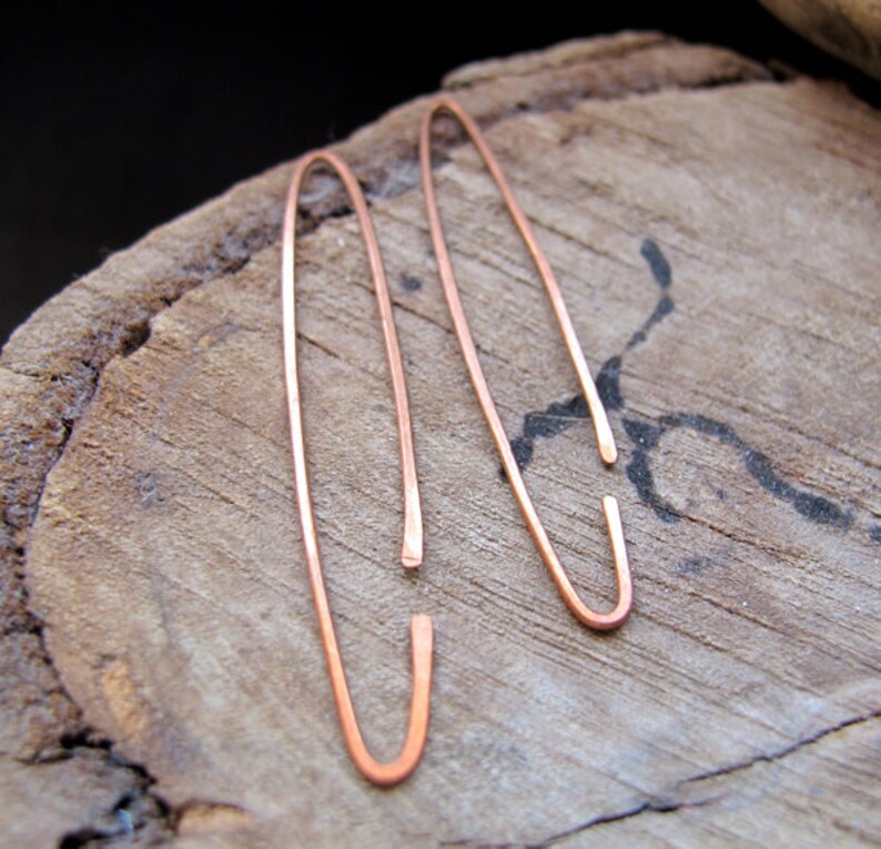 Modern Pin Hoop Earrings / Copper Thin Hoops / Elongated Etsy