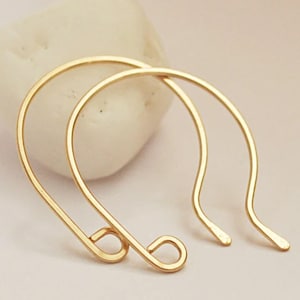 Handmade French Style Gold Hoop Ear Wires 22 gauge Rounded Earwires for Earrings, Handcrafted Earrings Supplies Jewelry Supplies