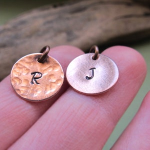 Hand Stamped Copper Charm. Personalized Disc Tag. Hammered Initial Letter Pendant Necklace Add on / Necklace Charms / Engraved Disc Dangles image 3