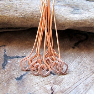 22g Copper Square Spirals Headpins Set 15 pcs. Geometric Headpins Hammered swirl head pins. Earrings Supplies. Artisan Head Pins Eye Pins image 3