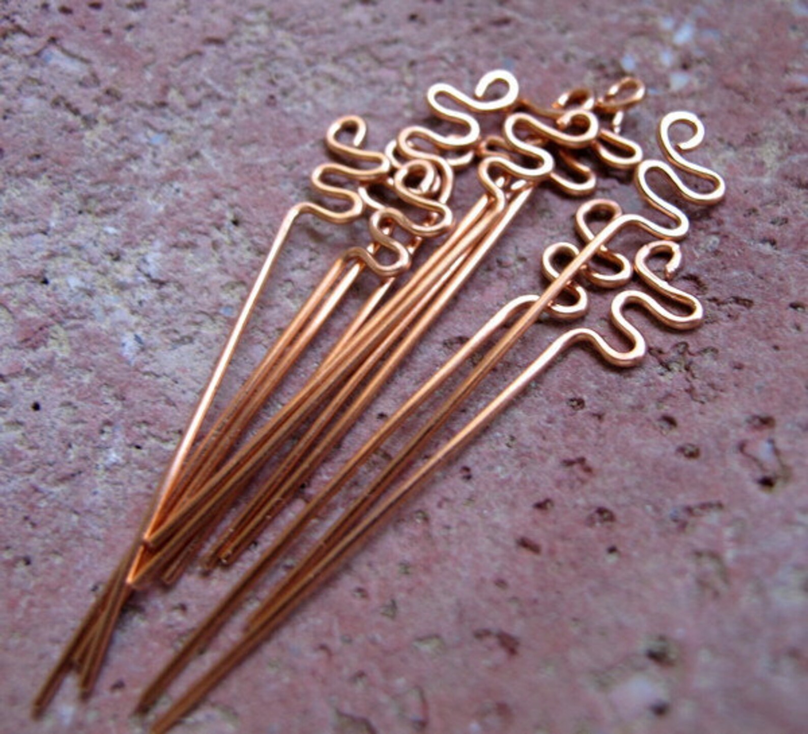 20g Headpin Copper Eye Pins Set 10 Artisan Head Pins. Zig Zag Etsy