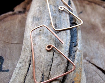 Square Hoop Ear Wires, Copper Earwires 20 gauge, Geometric Ear Wires Artisan Earrings Findings Supplies - Unique Ear Wires - Handmade