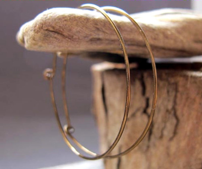 2 Inch Hoop Earrings Bronze Hammered Hoops Large Modern Ear Etsy