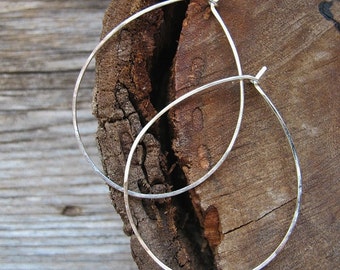 925 Sterling Silver Balloon Hoop Earrings Artisan Silver Hoops Hammered Hoops Handmade Earrings. Handmade Earwires 2 inch Oval Hoops