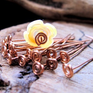Handmade Copper Spiral Head Pins 20 gauge, Artisan Swirl Headpins 1.5 inch, Hand Crafted Findings 10 pcs, Copper Eye Pins Set - top Spirals