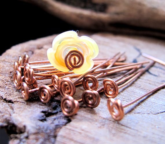 Handmade Copper Spiral Head Pins 20 Gauge, Artisan Swirl Headpins 1.5 Inch,  Hand Crafted Findings 10 Pcs, Copper Eye Pins Set Top Spirals 