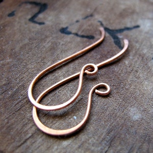 Solid Copper Ear Wires. Artisan ear Wires Earrings, Handmade Earwires Hand Crafted Earwires Findings 20ga. Hammered Swirl Earrings 1.5 inch