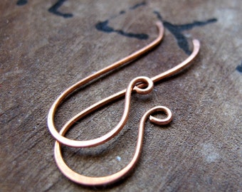 Solid Copper Ear Wires. Artisan ear Wires Earrings, Handmade Earwires Hand Crafted Earwires Findings 20ga. Hammered Swirl Earrings 1.5 inch