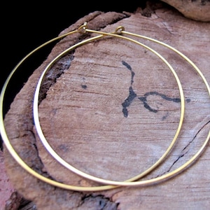 Golden Hoop Earrings 3 inch Brass Hammered Hoops Extra Large Thin Rounded Earrings Gold Hoop earrings Large Hoops for Her Flat Hoops womens