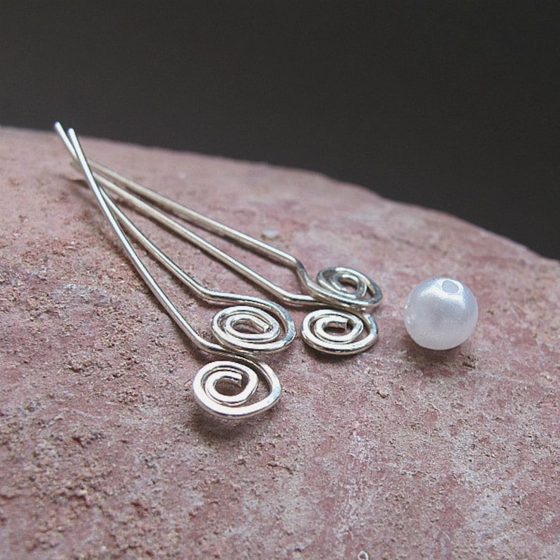Sterling Silver Headpins Hammered Spirals 20 gauge, Swirl Sterling Eye Pins Set 1.5 inch Spiral pins for Earrings Jewelry Supplies dangles image 5