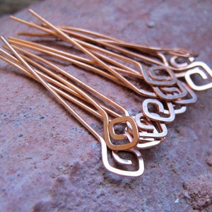 22g Copper Square Spirals Headpins Set 15 pcs. Geometric Headpins Hammered swirl head pins. Earrings Supplies. Artisan Head Pins Eye Pins image 4