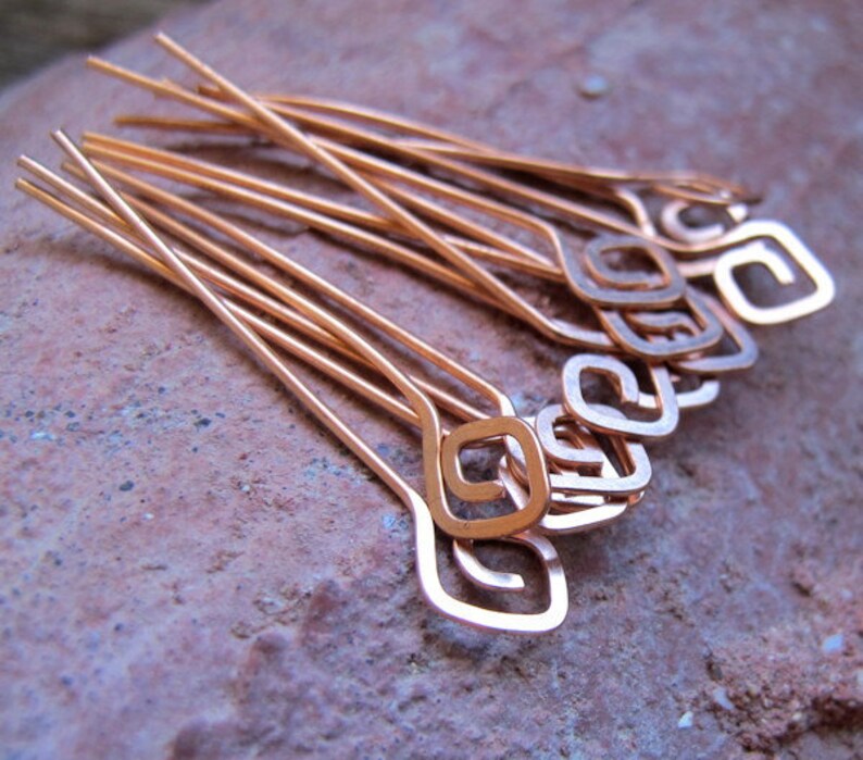 22g Copper Square Spirals Headpins Set 15 pcs. Geometric Headpins Hammered swirl head pins. Earrings Supplies. Artisan Head Pins Eye Pins image 4
