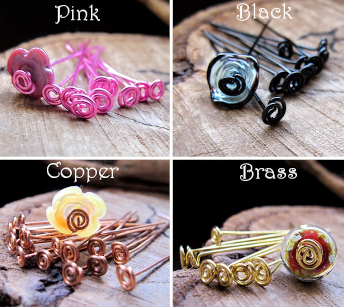 Pink Swil Headpins Set Fancy Head Pins 20 Gauge Long Head Etsy