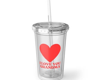 Tazza in acrilico "Ti voglio bene nonna" / Bicchiere a forma di cuore "Nonna"