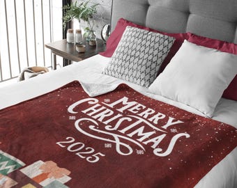 Merry Christmas 2025 Pile of Presents Velveteen Blanket | Cozy Holiday Throw | Isa Magic Design