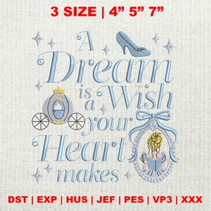 Princess Cartoon Embroidery File, Magic Kingdom Embroidery Design, A Dream Is A Wish Your Heart Makes Embroidery Design, Girl Trip