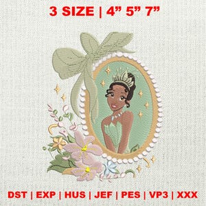 Prinzessin Frosch Stickerei, Magic Kingdom Stickmuster, Prinzessin Cartoon Stickdatei, Vintage Magic Princess Stickerei