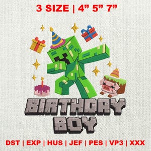 Pixel-Gamer-Stickerei, Birthday Boy-Stickerei, Stickdatei für Filmkarikaturen