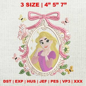 Long Hair Princess Coquette Embroidery Design, Princess Mirror Bow Embroidery Design,  Magical Kingdom Embroidery Design, Instant Download