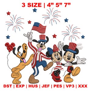 4th Of July Embroidery Design, Mouse Cartoon and Friend Embroidery Design, Mouse Cartoon 4th Of July Embroidery Design