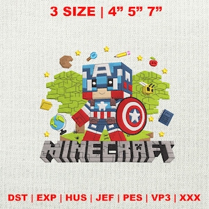 Pixel Gamer Embroidery Design, Game Inspired Birthday Embroidery, Pixel Gamer Superhero Embroidery
