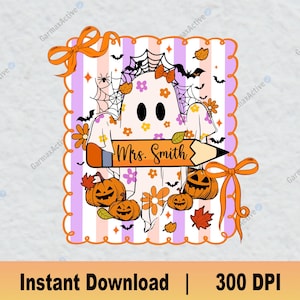 Benutzerdefinierte Halloween Lehrer Gruselige Png, Halloween Png, Süßer Geist Png, Gruselige Saison Png, Retro Halloween Png, Preppy Lehrer Png Sublimation