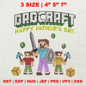 Pixel Cartoon Embroidery Design, Funny Pixel Father Day Embroidery Design, Dadcraft Embroidery Design, Instant Download