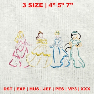 Princess Family Embroidery Design, Magic Kingdom Embroidery Design, Princess Cartoon Embroidery Design, Girl Trip Embroidery