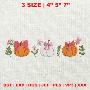Cozy Fall Embroidery Design in 3 Sizes, Autumn Pumpkin Stitch Pattern, Machine Embroidery File