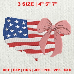 4th Of July Embroidery Design, American Flag Coquette Embroidery Design, Retro Patriotic Embroidery Design, 3 Sizes