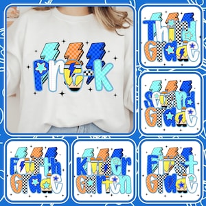 Retro Back to School Boys PNG Bundle, Kindergarten Kid Design, First Day Shirt PNG, Pre-K to Fourth Grade Png, School Boy Sublimation File