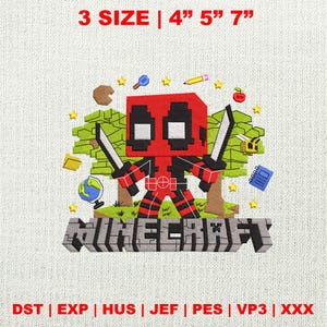 Pixel Gamer Embroidery Design, Game Inspired Birthday Embroidery, Pixel Gamer Superhero Embroidery