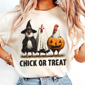 Retro Halloween Chicken Png, Chick Or Treat Png, Funny Spooky Chicken Png, Trendy Halloween Shirt Design, Spooky Season Png, Pumpkin Png