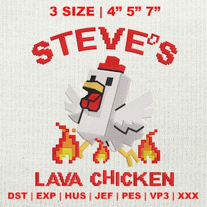 Pixel Cartoon Embroidery Design, Lava Chicken Embroidery Design, Funny Pixel Chicken Embroidery Design, Instant Download