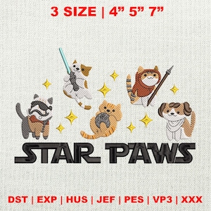 Cute Star Pawrs Embroidery Design, Sience Fiction Movie Characters Embroidery Design, Funny Cat Embroidery Design, Instant Download
