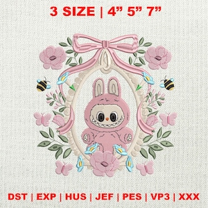 Fluffy Monster Embroidery Design, Cartoon Movie Embroidery Design, Coquette Mirror Bow Embroidery Design