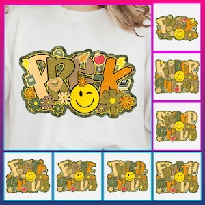 Retro Back To School Camouflage Png Bundle, Kindergarten Dude, First Day Of School Png, Pre K Png, Retro First/ Second/ Third Grade Design