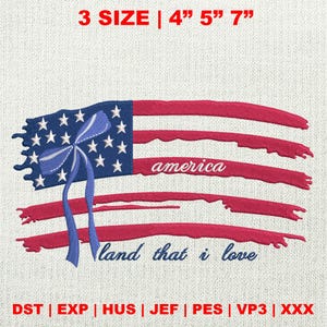 Coquette Bow Patriotic Embroidery Design, Preppy American Flag Embroidery Design, 4th Of July Embroidery Design